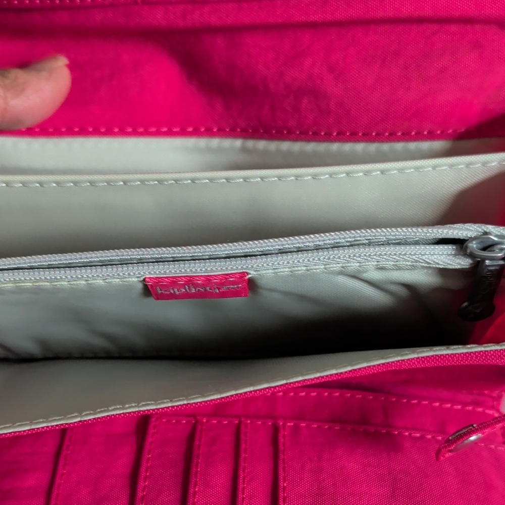 Kipling Hot Pink Continental Wallet with Pom Pom Charm - Picture 4 of 5